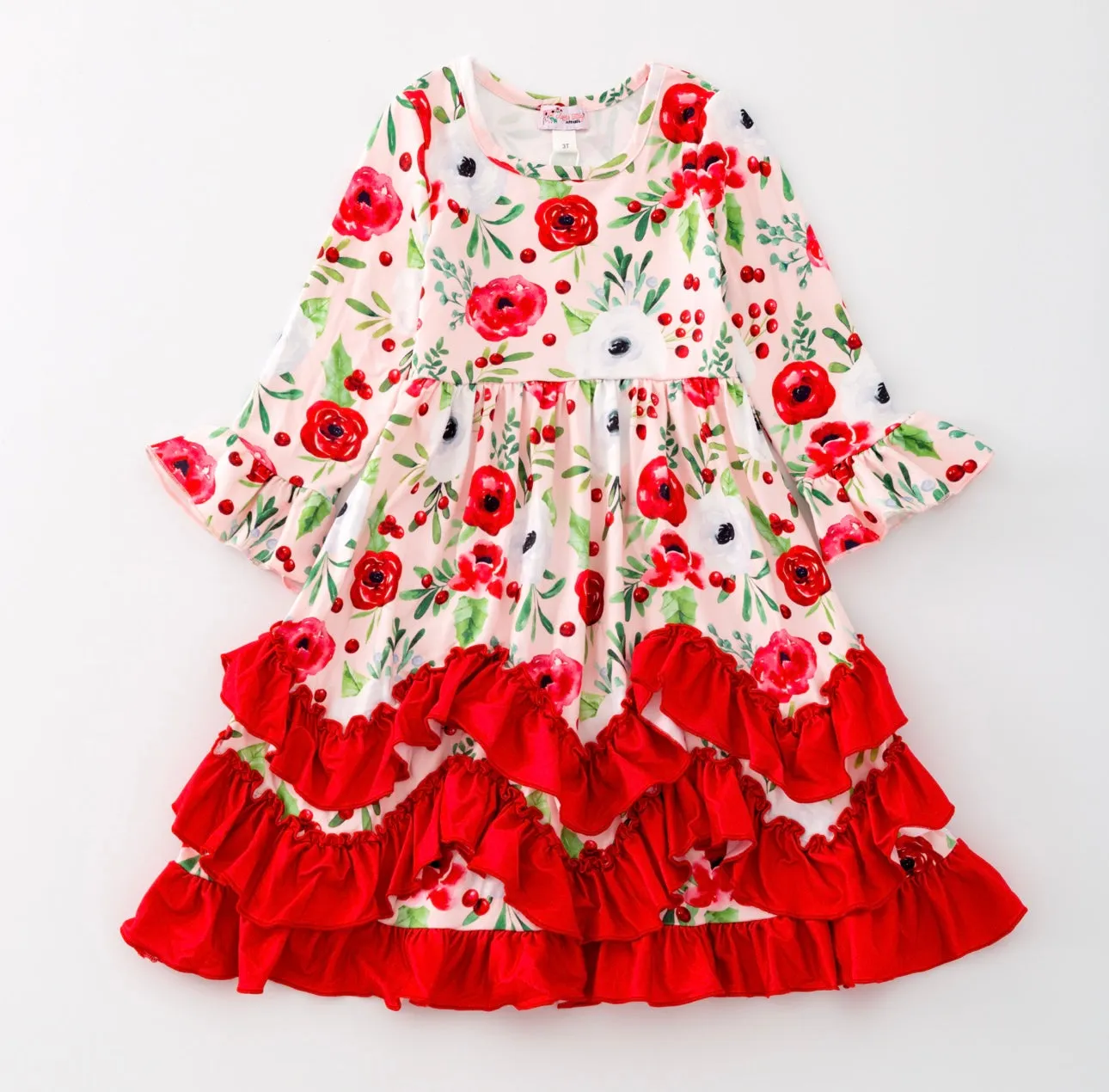 Girl's Holiday Poppy Ruffled Girl's Long Modest Dress