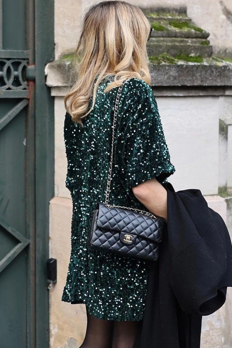 Green Velvet Sequin Mini Dress