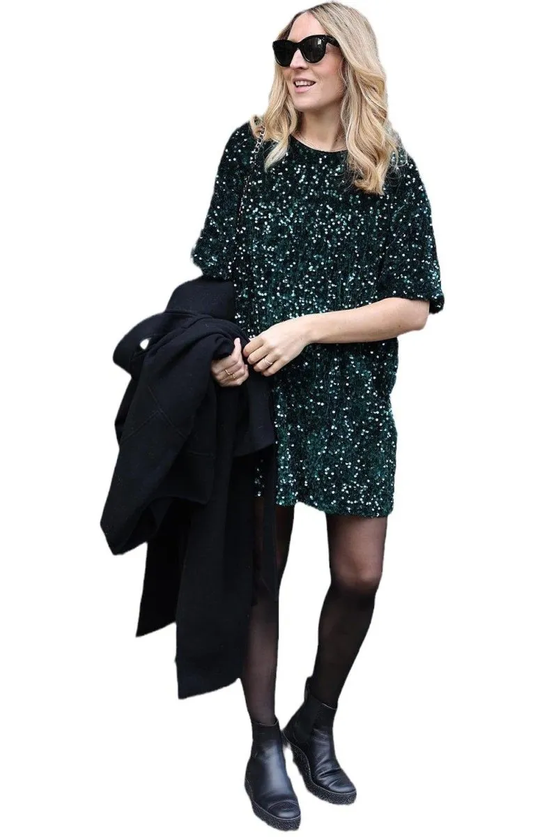 Green Velvet Sequin Mini Dress