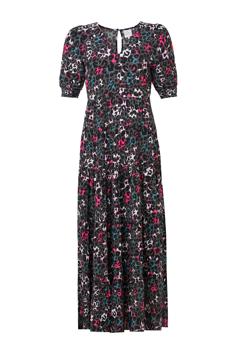 Grey with Pink and Teal Mixed Leopard Maxi Dress