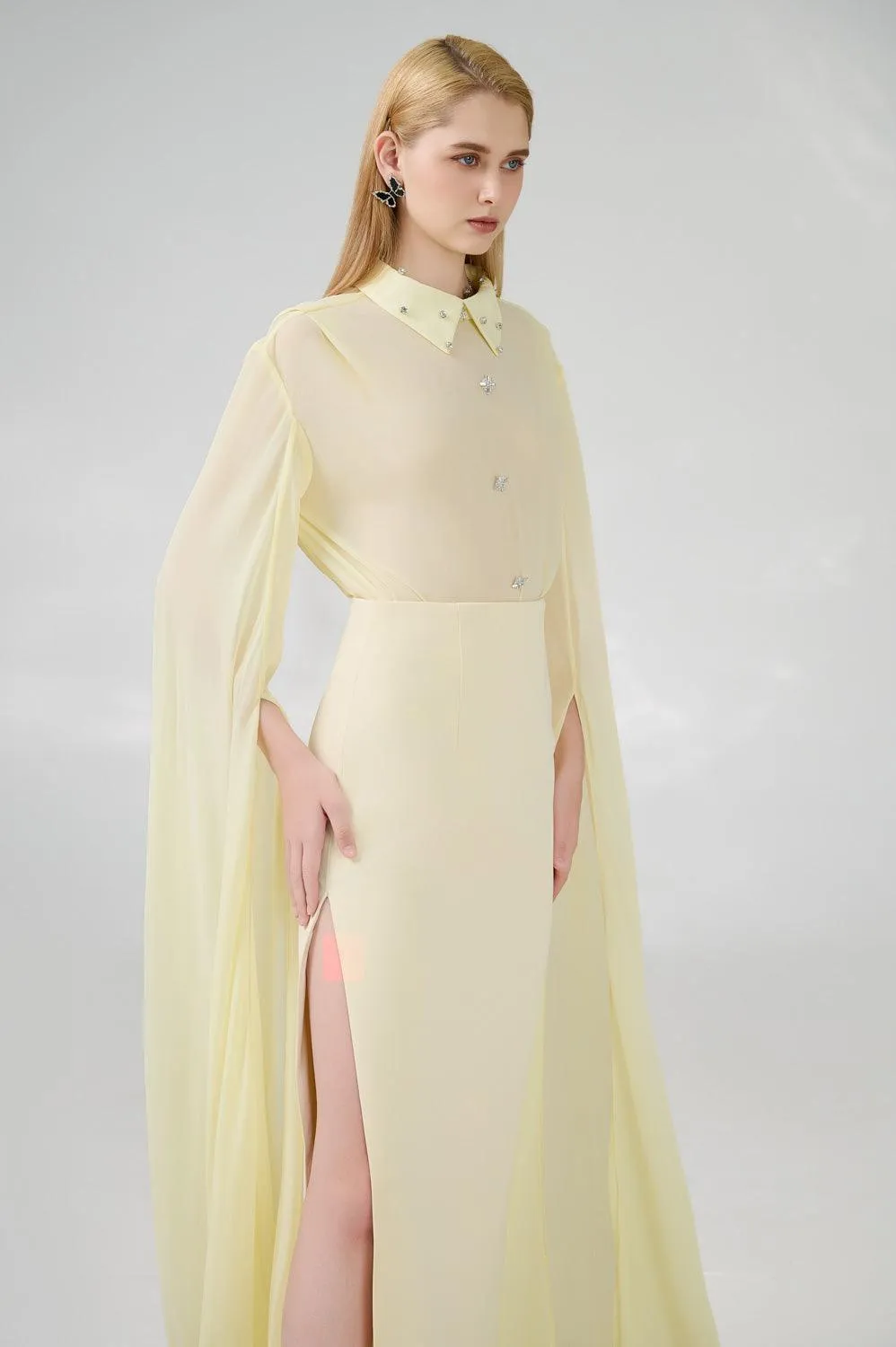 Jaliyah Sheath Hanging Sleeved Chiffon Floor Length Set