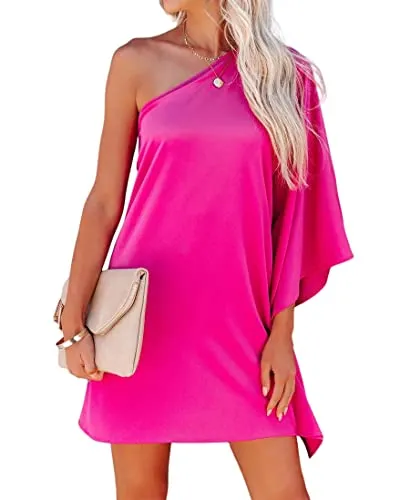 Jhsnjnr Women's One ShouldJhsnjnrer Dress Batwing Sleeve Mini Dress Elegant Sexy Party Club Dresses Army Green