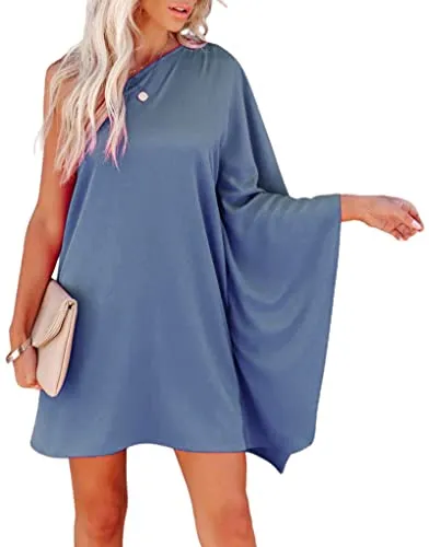 Jhsnjnr Women's One ShouldJhsnjnrer Dress Batwing Sleeve Mini Dress Elegant Sexy Party Club Dresses Army Green