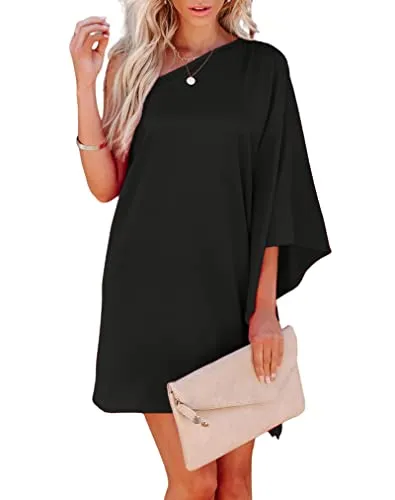 Jhsnjnr Women's One ShouldJhsnjnrer Dress Batwing Sleeve Mini Dress Elegant Sexy Party Club Dresses Army Green