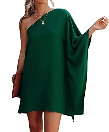 Jhsnjnr Women's One ShouldJhsnjnrer Dress Batwing Sleeve Mini Dress Elegant Sexy Party Club Dresses Army Green