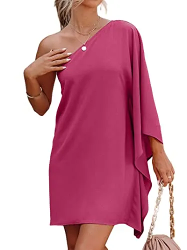 Jhsnjnr Women's One ShouldJhsnjnrer Dress Batwing Sleeve Mini Dress Elegant Sexy Party Club Dresses Army Green