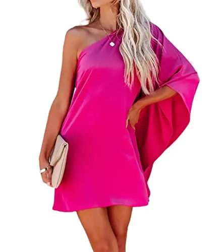 Jhsnjnr Women's One ShouldJhsnjnrer Dress Batwing Sleeve Mini Dress Elegant Sexy Party Club Dresses Army Green