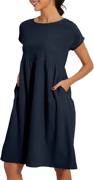 Linen Dresses for Women 2024 Womens Linen Dress Linen Midi Dresses Plus Size Short Sleeves Dress Sundress with Pockets
