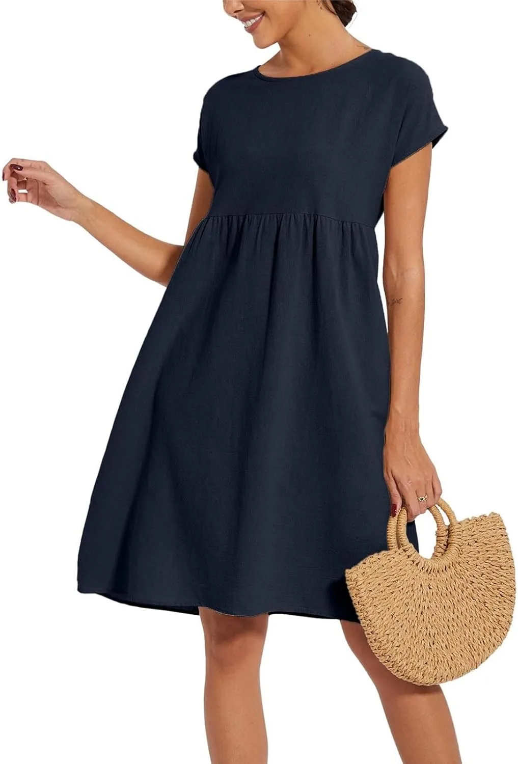 Linen Dresses for Women 2024 Womens Linen Dress Linen Midi Dresses Plus Size Short Sleeves Dress Sundress with Pockets
