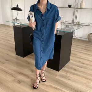 Loose Blue Denim Shirt Dress