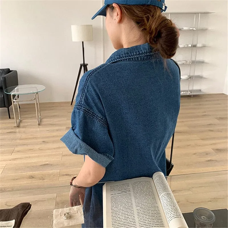 Loose Blue Denim Shirt Dress