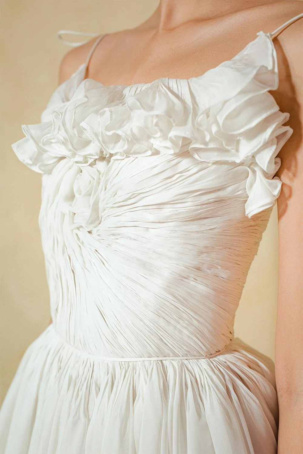 Narcissus A-line Ruffle Trim Organza Voile Mini Dress