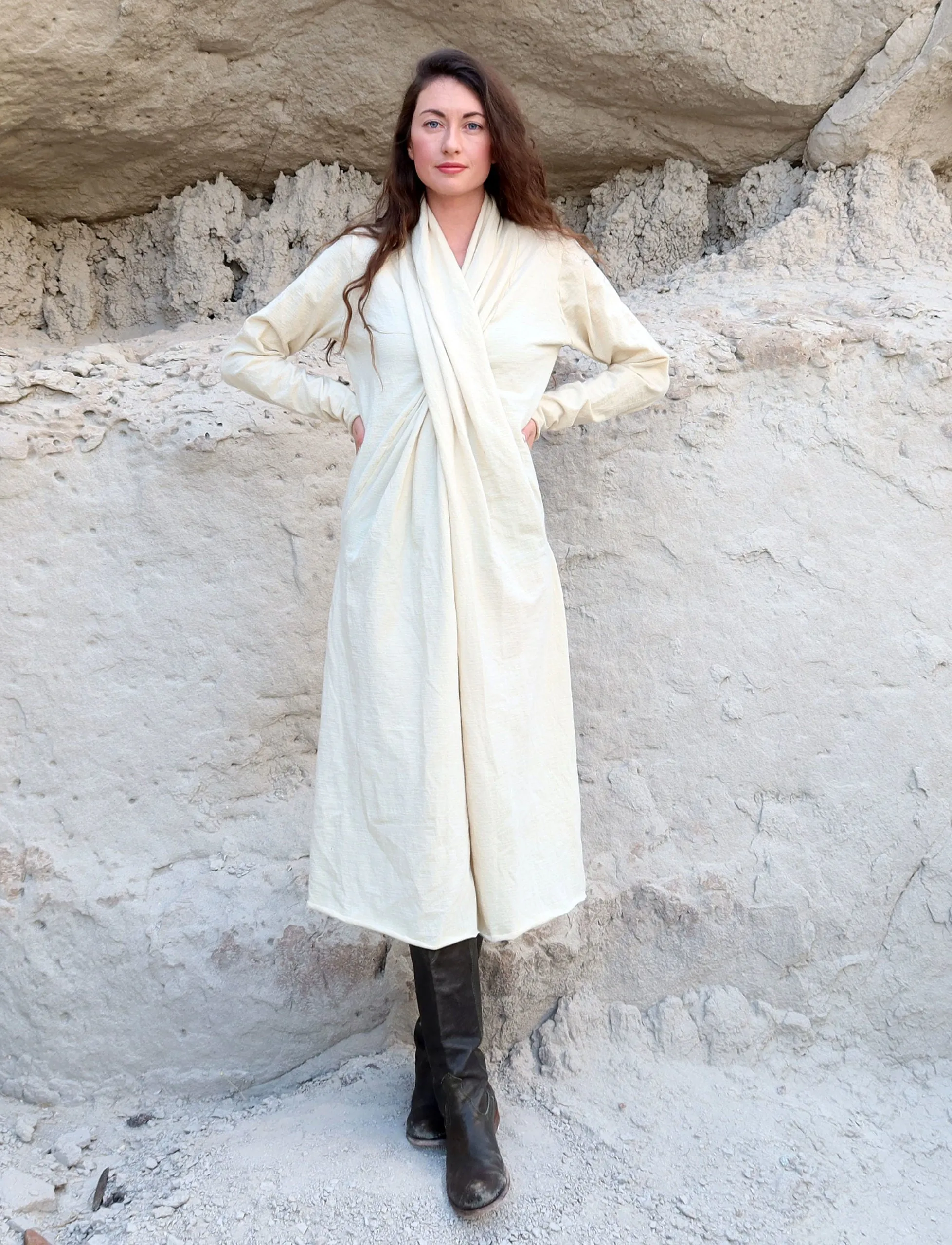 ORGANIC WOOL Shawl Collar Pencil Below Knee Dress