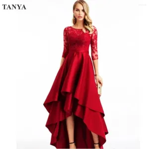 Party Dresses Short Front Long Back Prom Half Sleeves Two Tiered High Low Lace Formal Women Evening Gown Fashion Dress YSAN1624