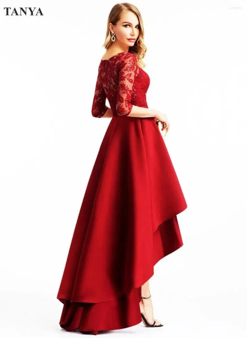 Party Dresses Short Front Long Back Prom Half Sleeves Two Tiered High Low Lace Formal Women Evening Gown Fashion Dress YSAN1624