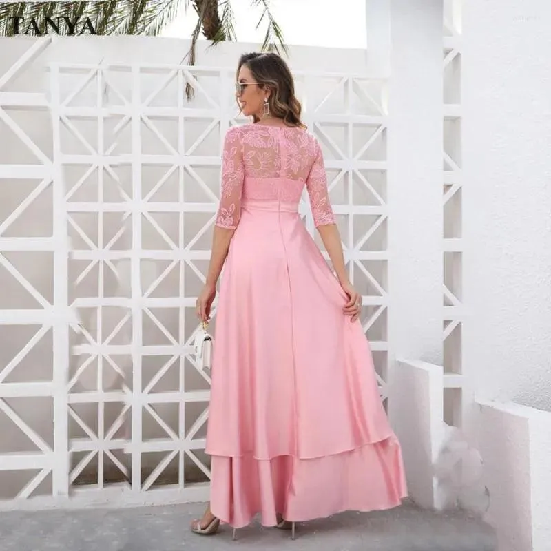 Party Dresses Short Front Long Back Prom Half Sleeves Two Tiered High Low Lace Formal Women Evening Gown Fashion Dress YSAN1624