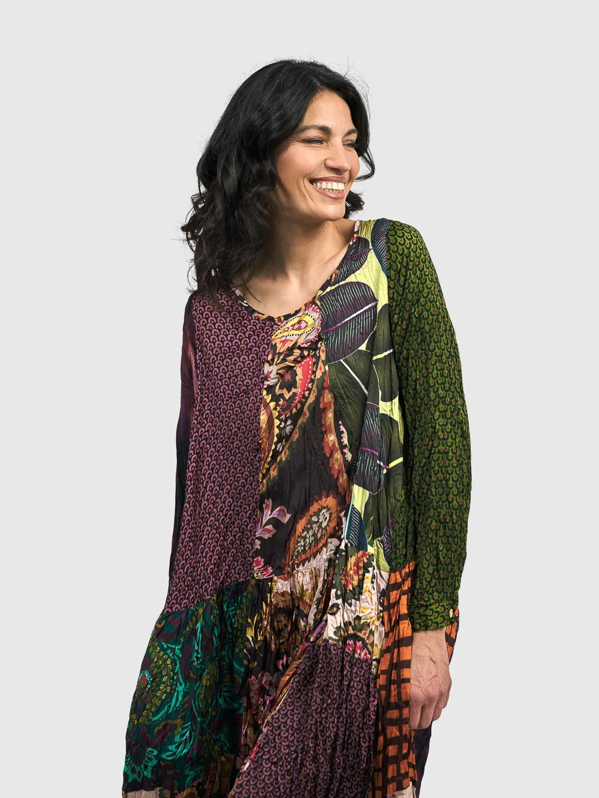 Patchwork Satin Crush Dress, Mix