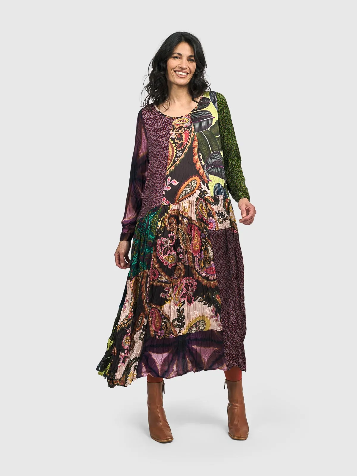 Patchwork Satin Crush Dress, Mix