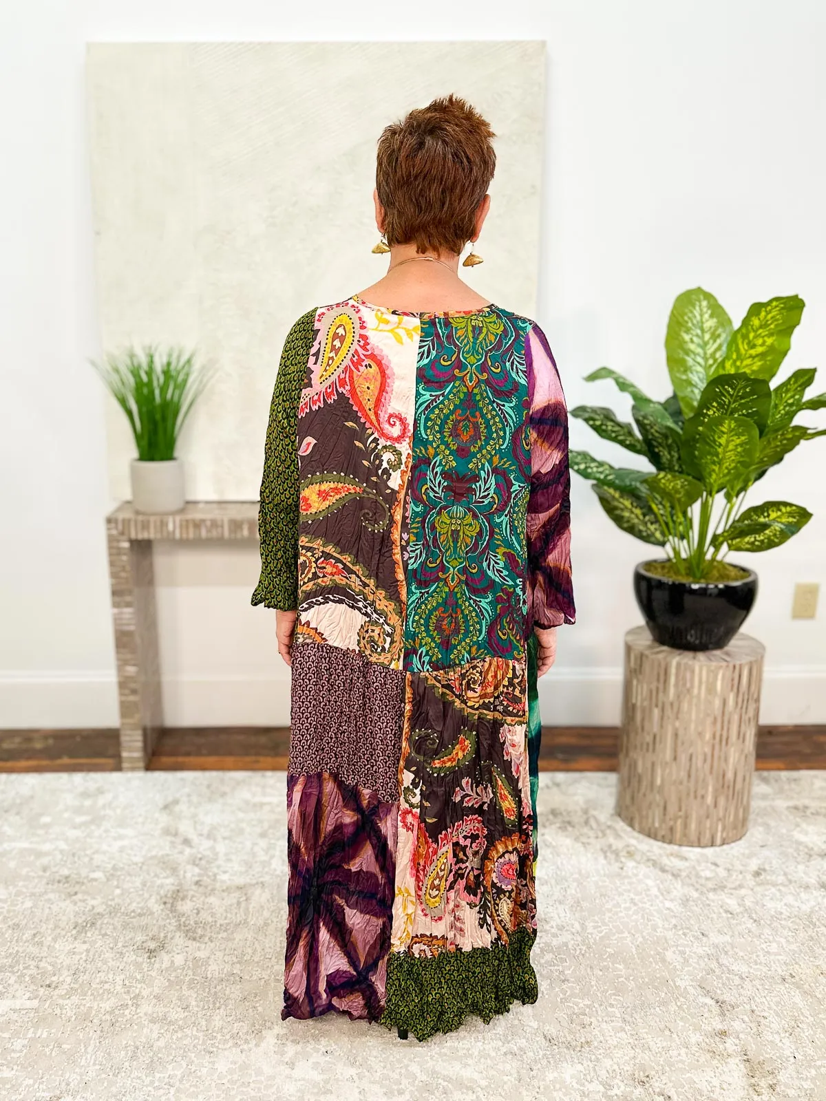 Patchwork Satin Crush Dress, Mix