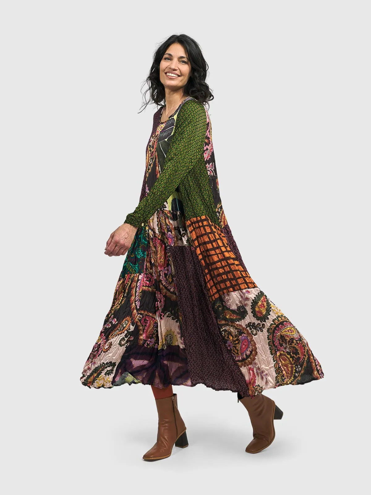 Patchwork Satin Crush Dress, Mix