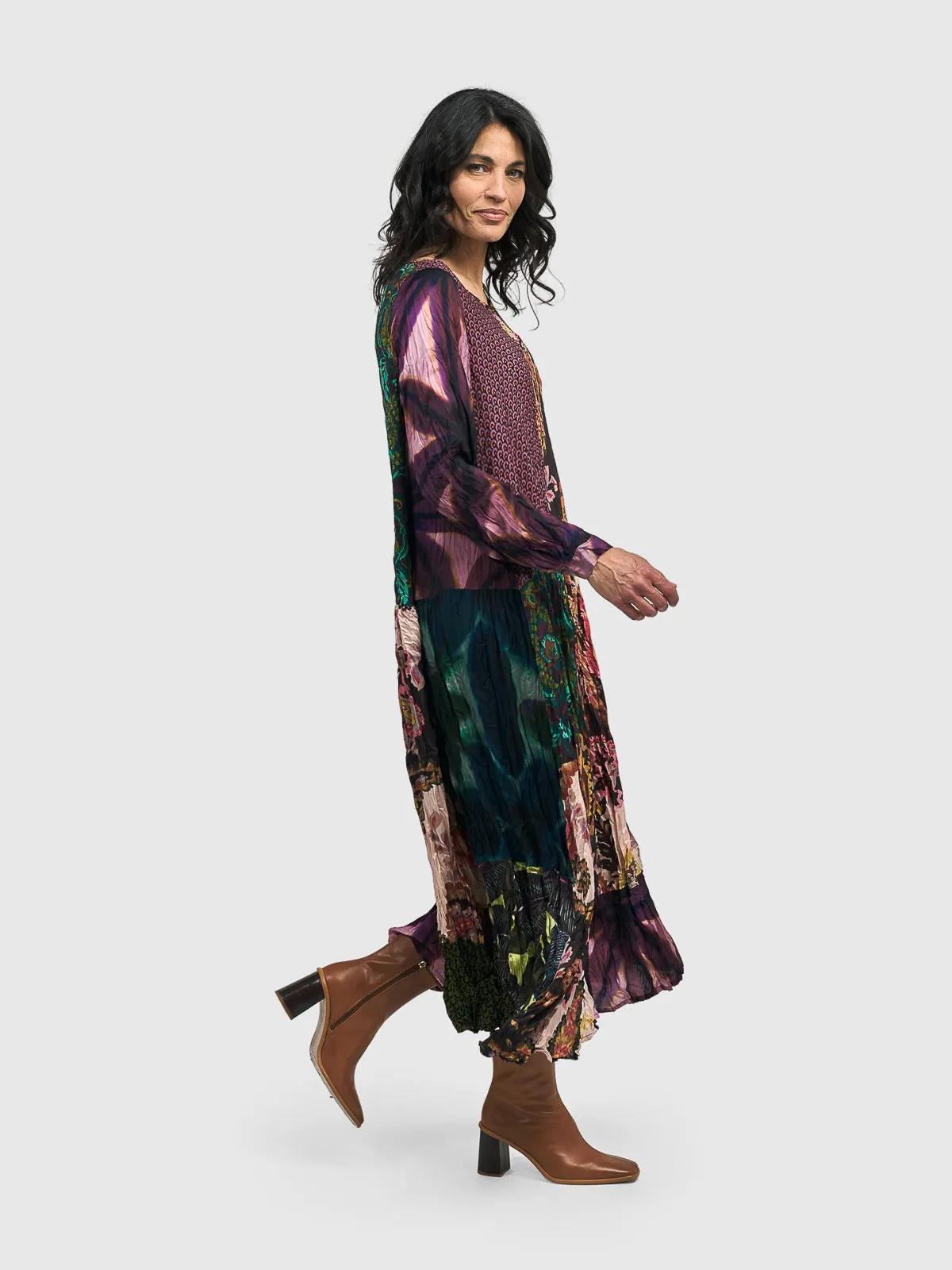 Patchwork Satin Crush Dress, Mix