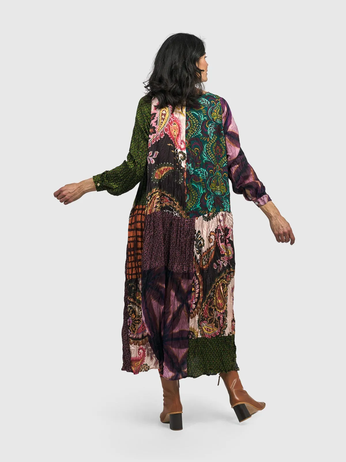 Patchwork Satin Crush Dress, Mix