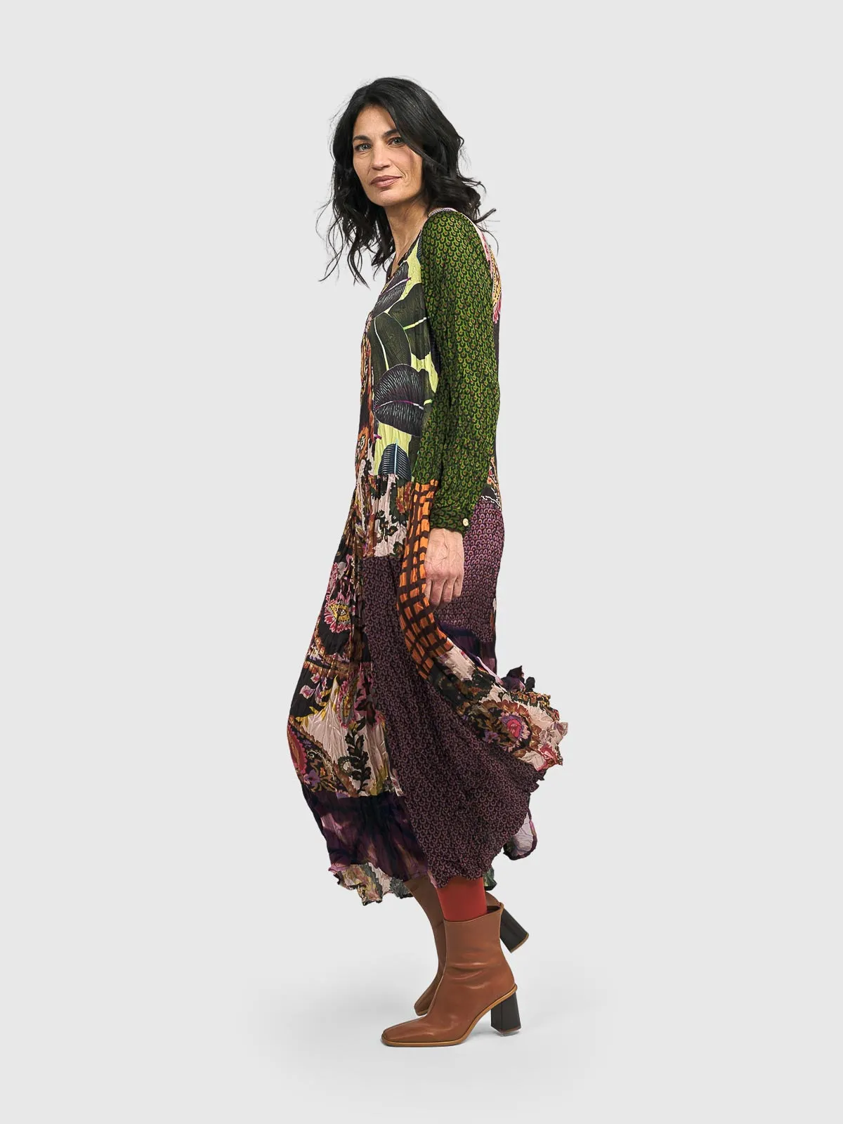 Patchwork Satin Crush Dress, Mix