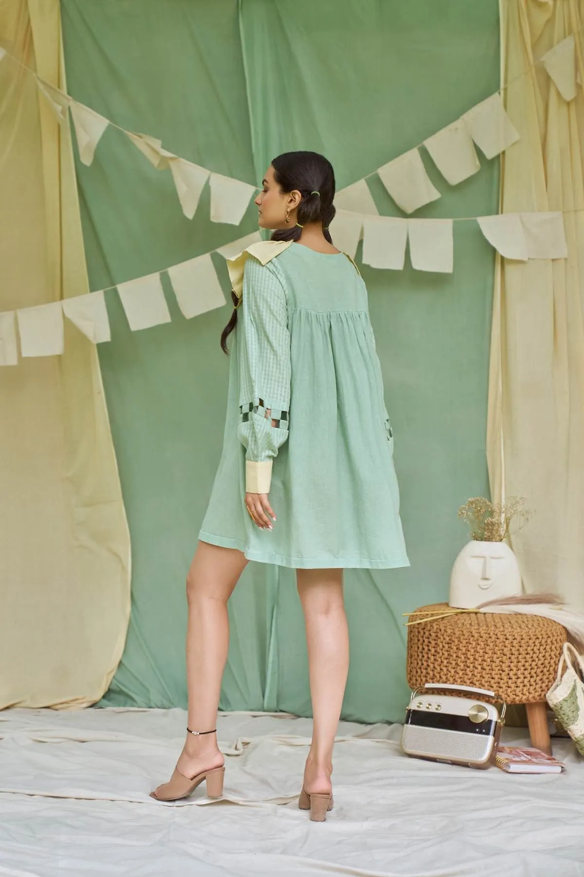 Pesto Mint Detachable Handloom Cotton Dress
