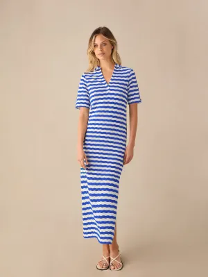 Petite Blue Stripe Knit Collared Dress