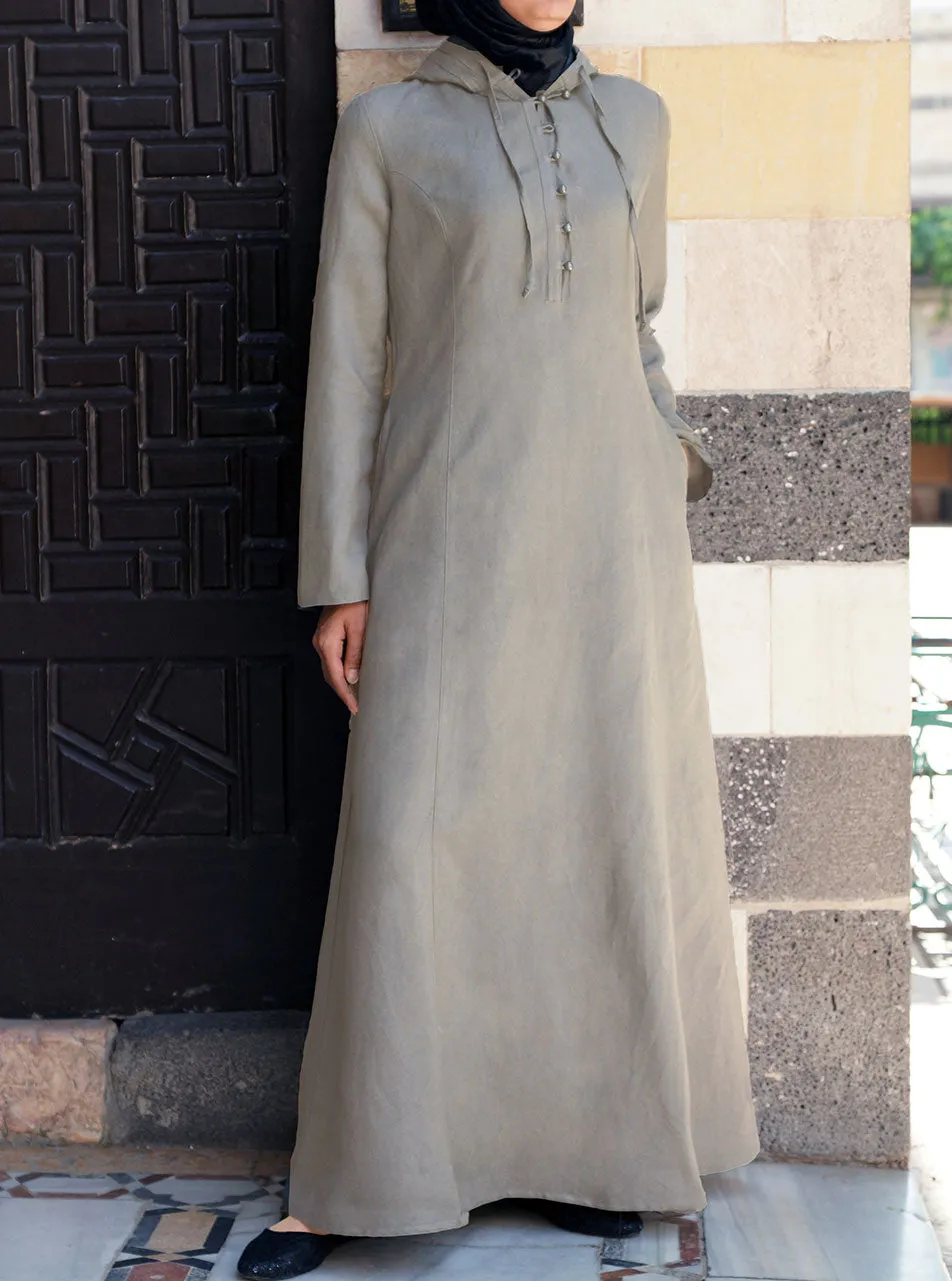 Pleated Hooded Maxi Dress