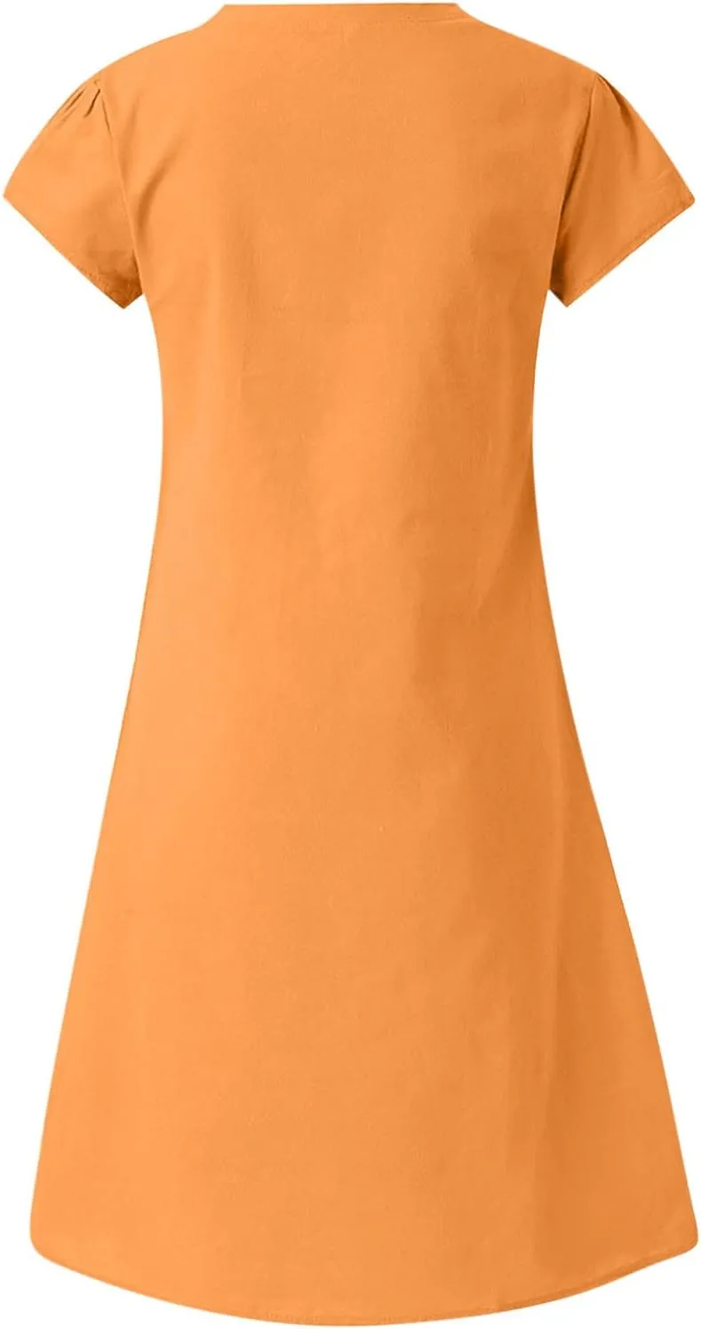 Plus Size Summer Dress Women Short Sleeve V Neck Dresses Casual Loose Sundress Beach Vacation Dress Trendy Midi Dress
