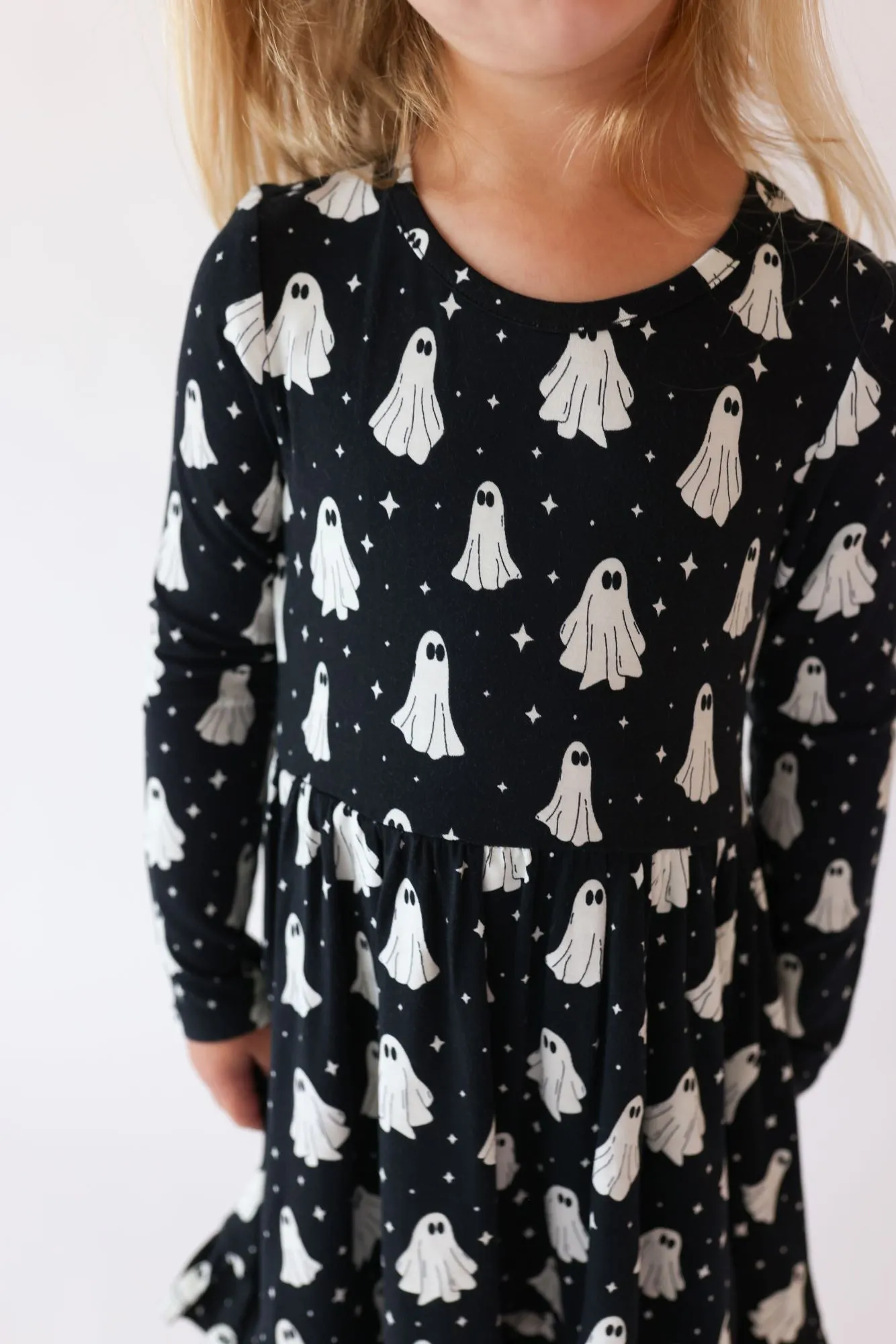 Posh Peanut Ghostly Long Sleeve Ruffled Twirl Dress