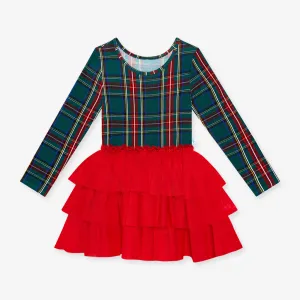 Posh Peanut Tartan Plaid Long Sleeve Tulle Dress