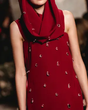 Red Hooded Mini Dress W/ Appliqus