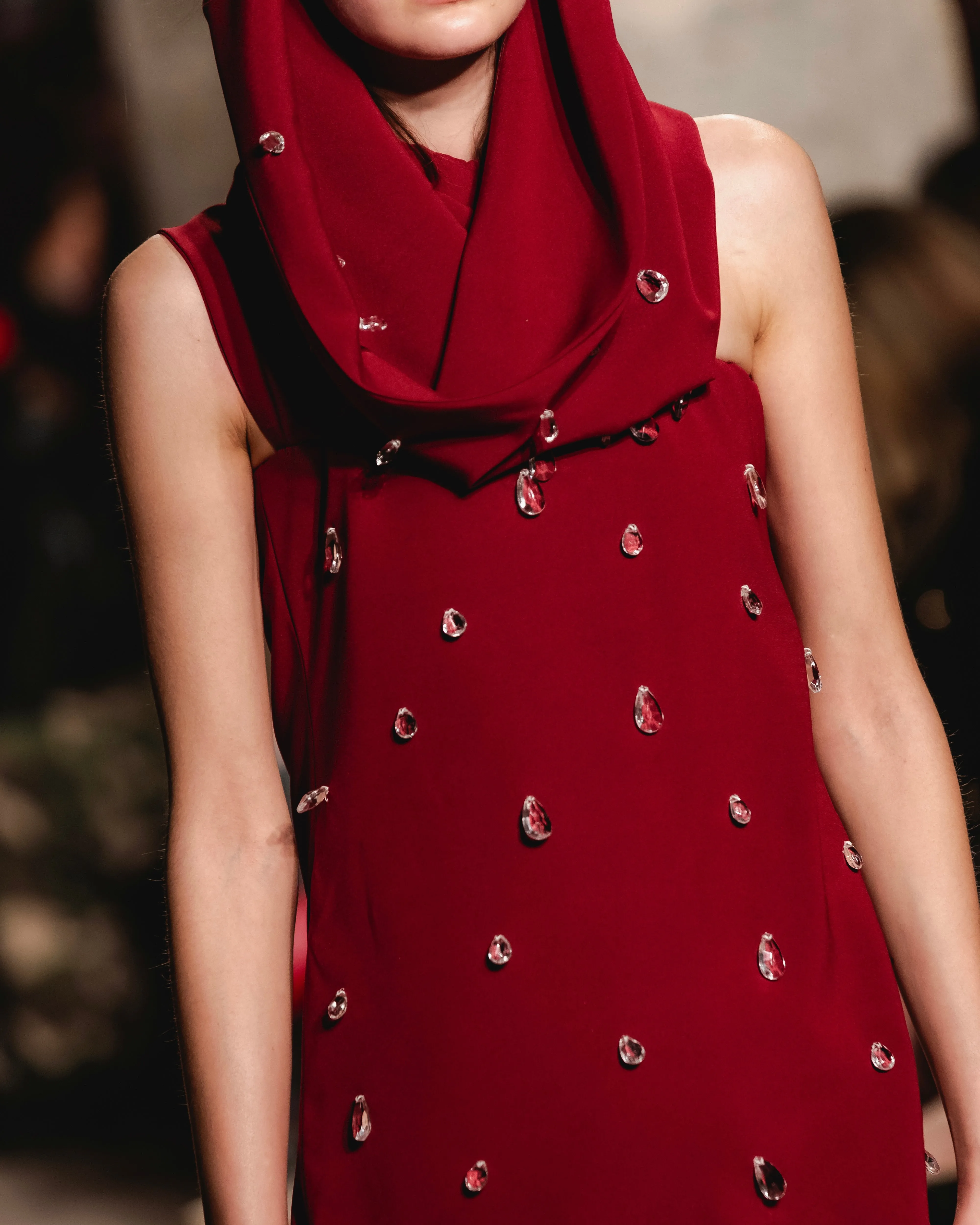 Red Hooded Mini Dress W/ Appliqus