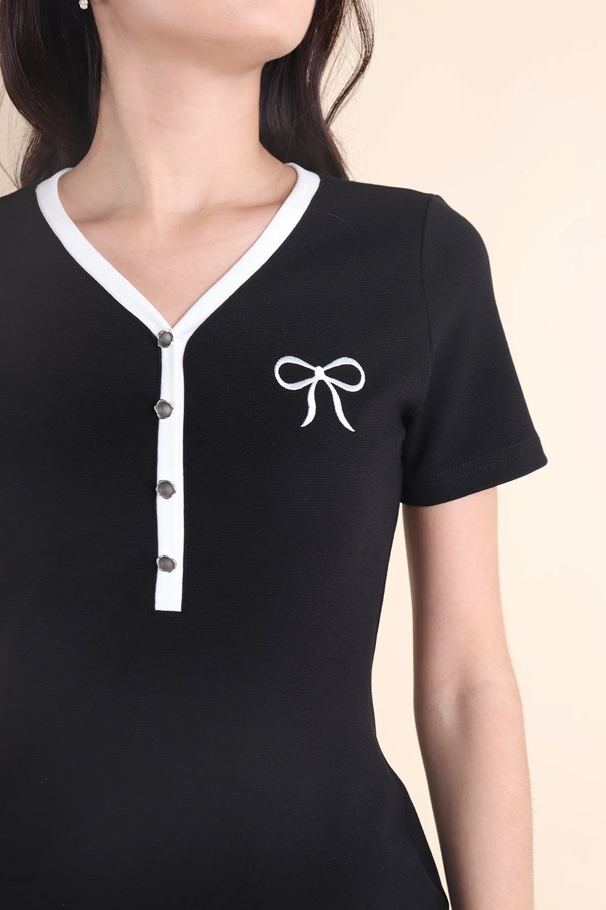 RIBBONETTE RIBBED DRESS IN BLACK