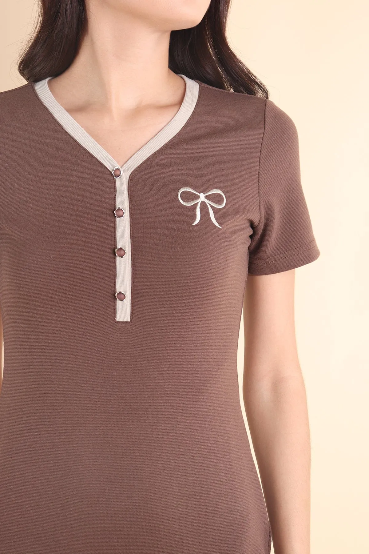RIBBONETTE RIBBED DRESS IN CHOCO