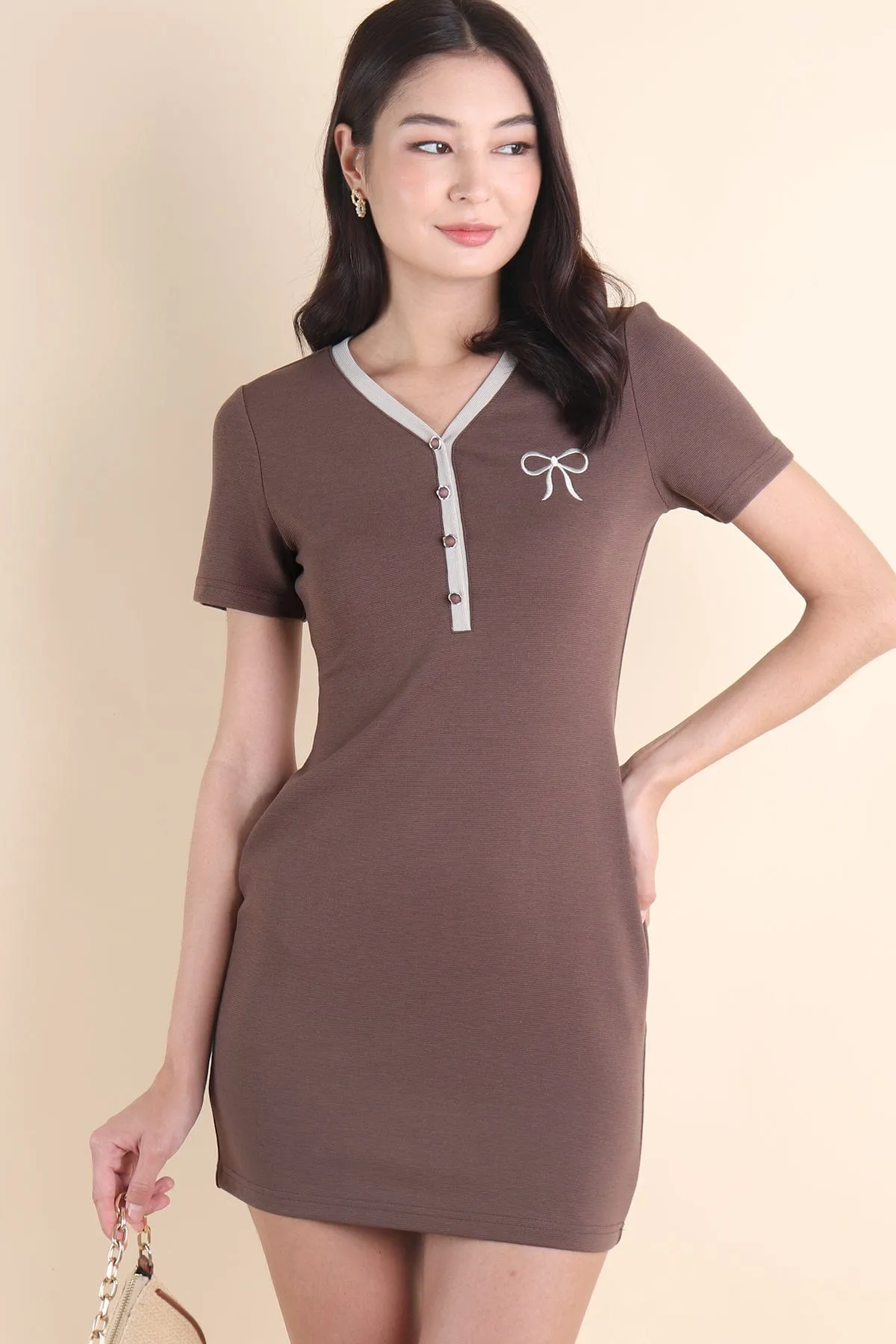 RIBBONETTE RIBBED DRESS IN CHOCO