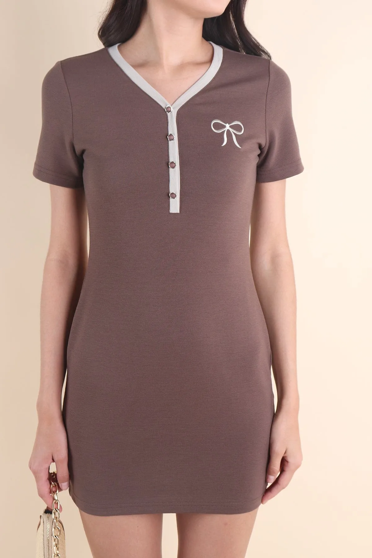 RIBBONETTE RIBBED DRESS IN CHOCO