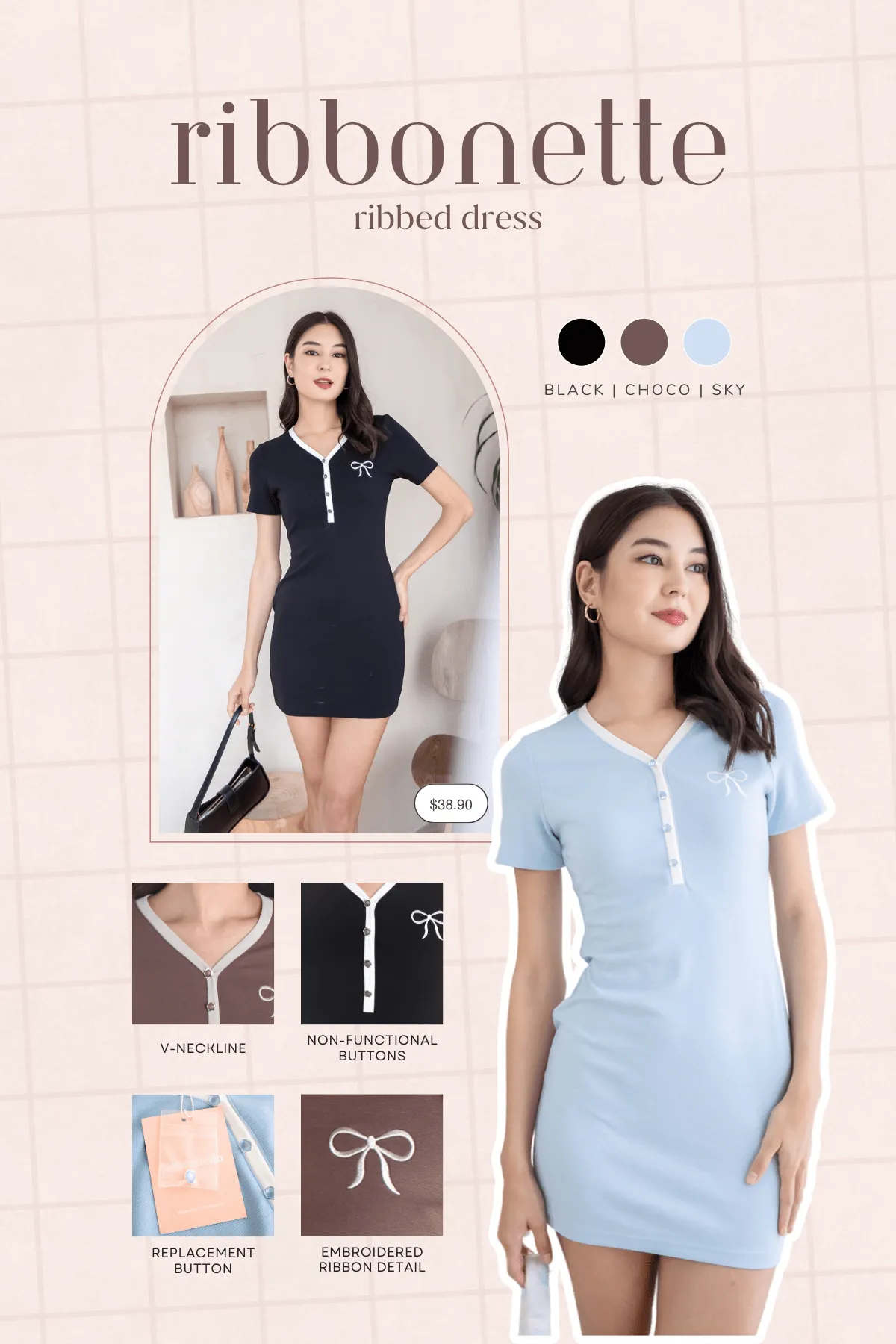 RIBBONETTE RIBBED DRESS IN SKY