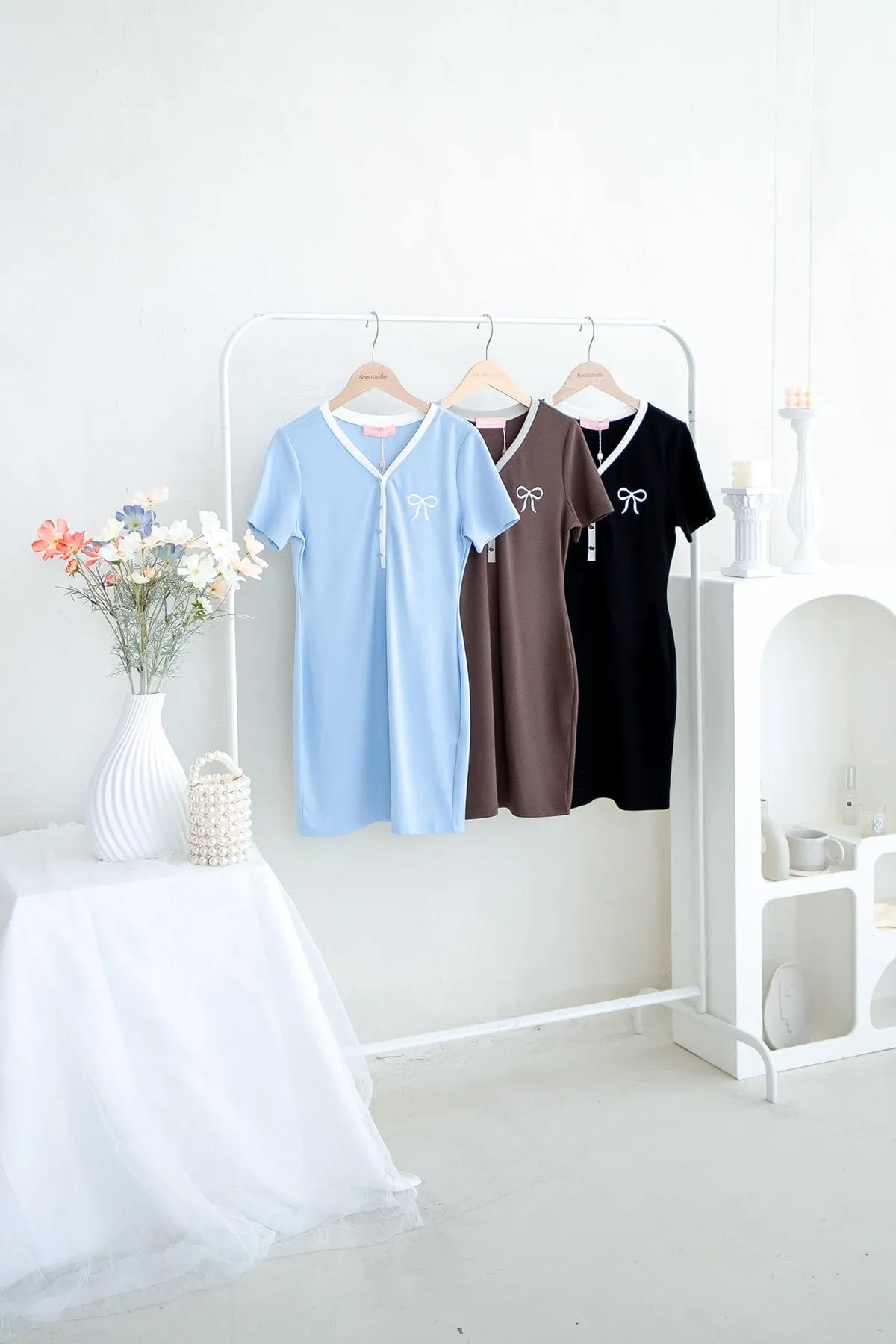 RIBBONETTE RIBBED DRESS IN SKY