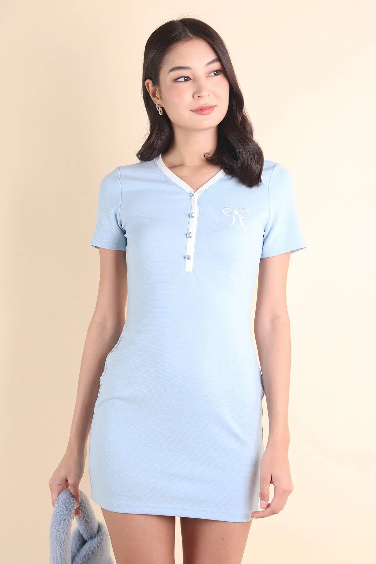 RIBBONETTE RIBBED DRESS IN SKY