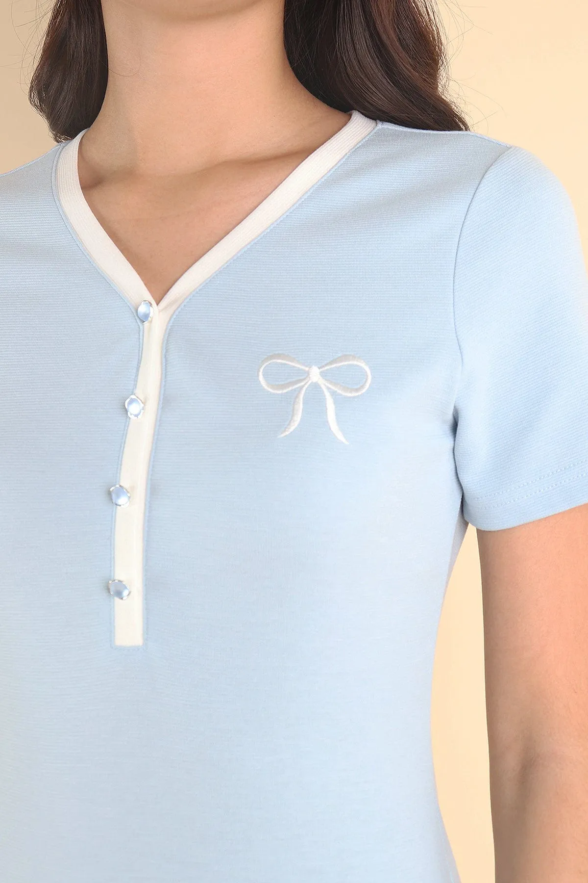 RIBBONETTE RIBBED DRESS IN SKY