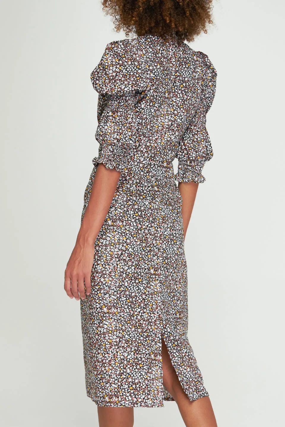 Riley Navy LS Star Floral Button Front Maxi Dress
