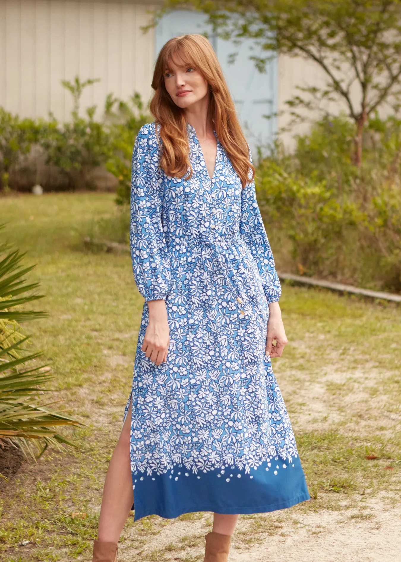 Seaside Floral Button Down Maxi Dress