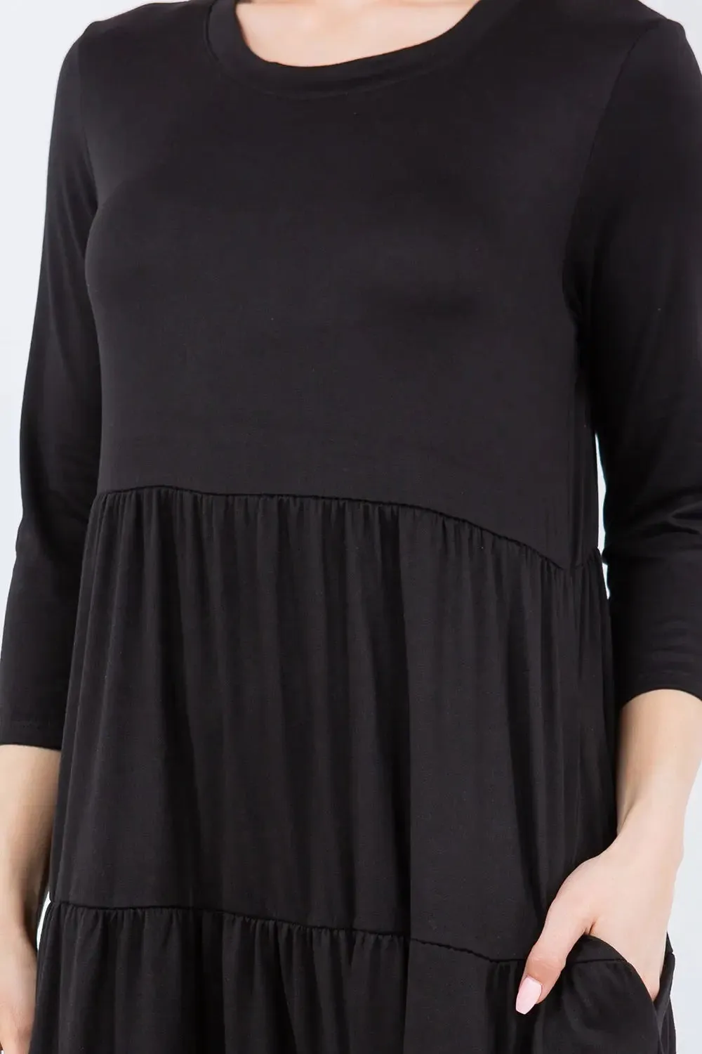 Size-Inclusive Tiered Midi Dress with Pockets
