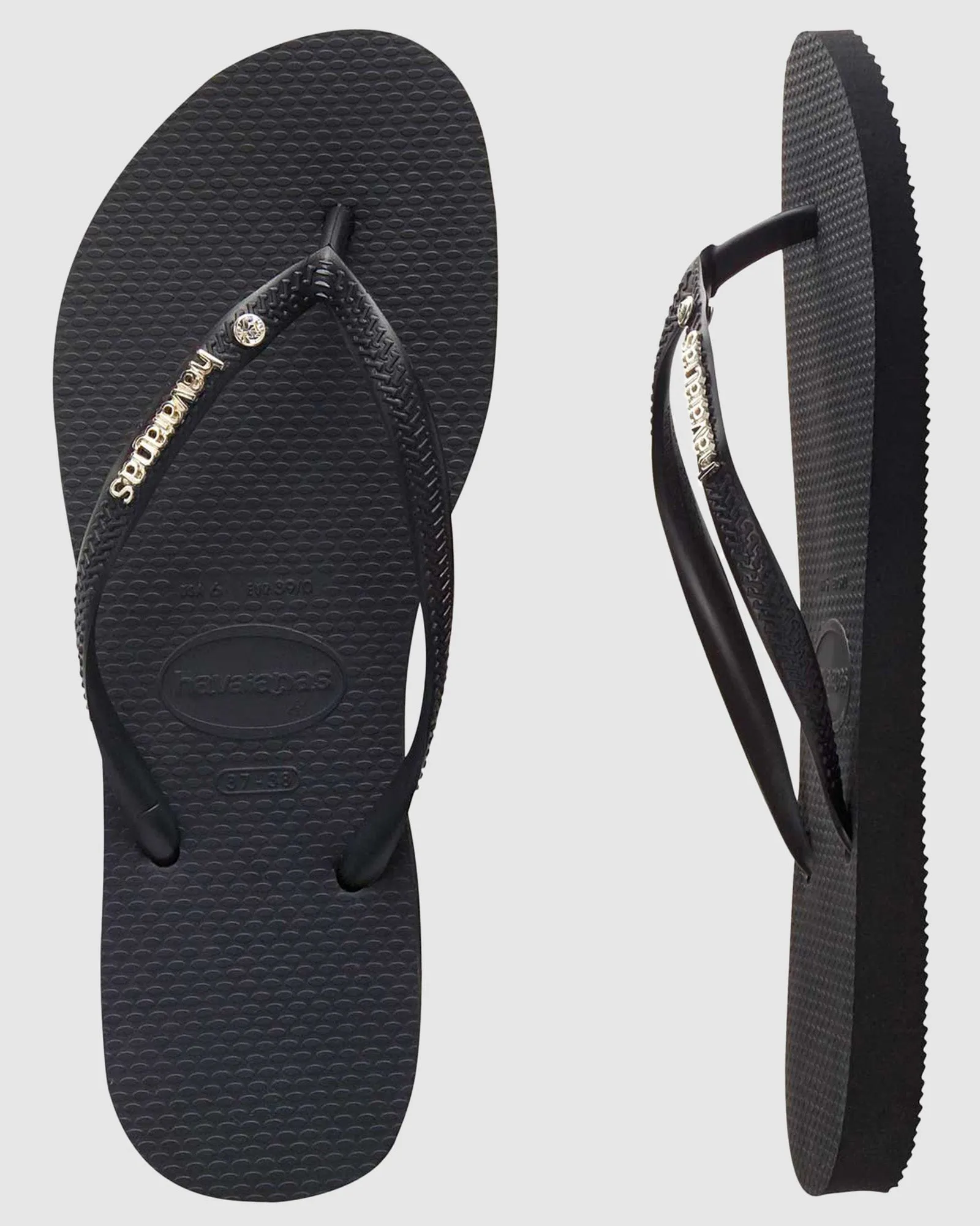 SLIM METAL LOGO CRYSTAL THONGS