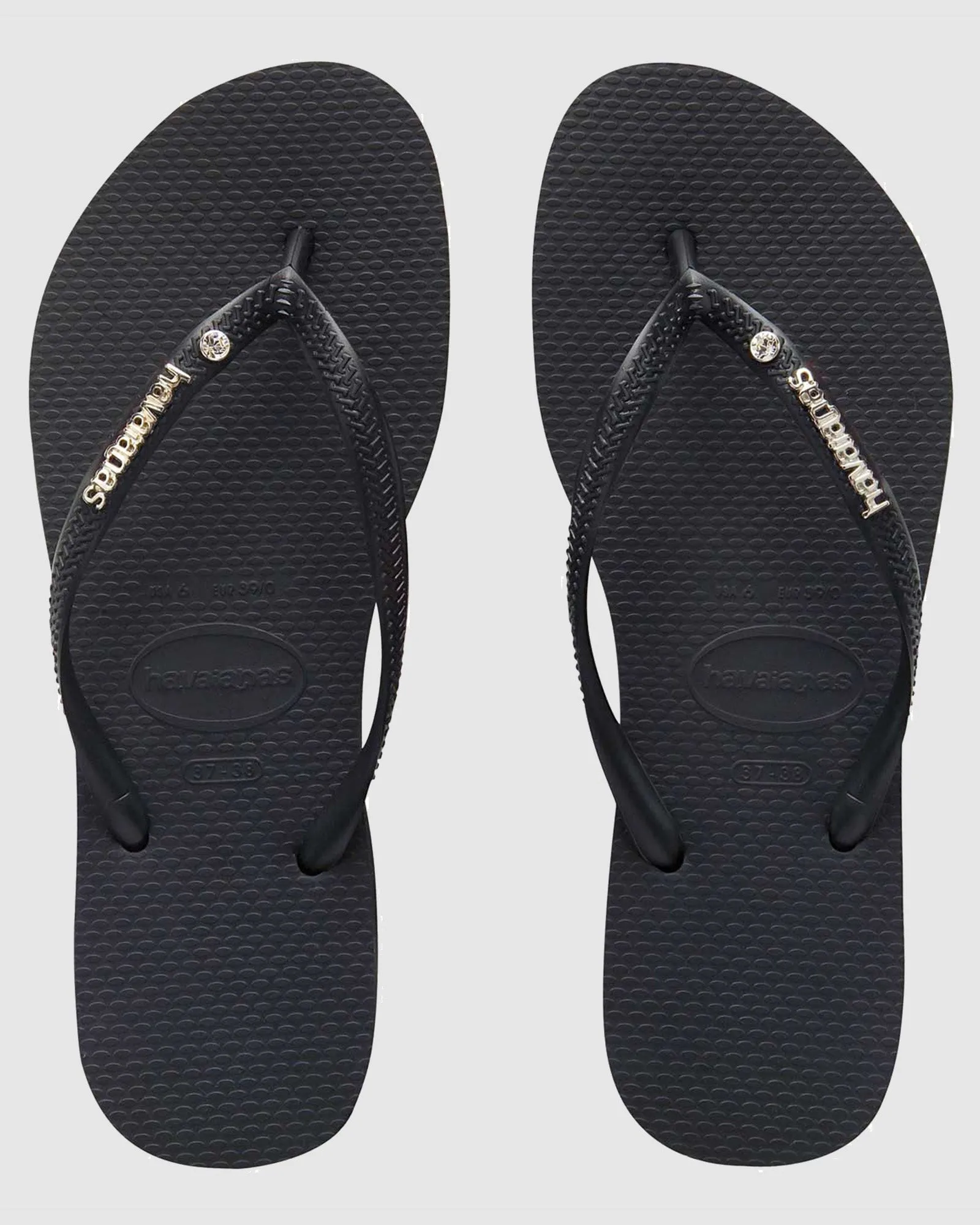 SLIM METAL LOGO CRYSTAL THONGS