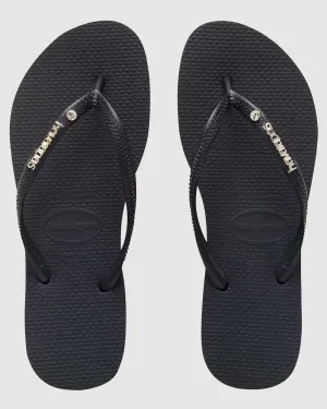 SLIM METAL LOGO CRYSTAL THONGS