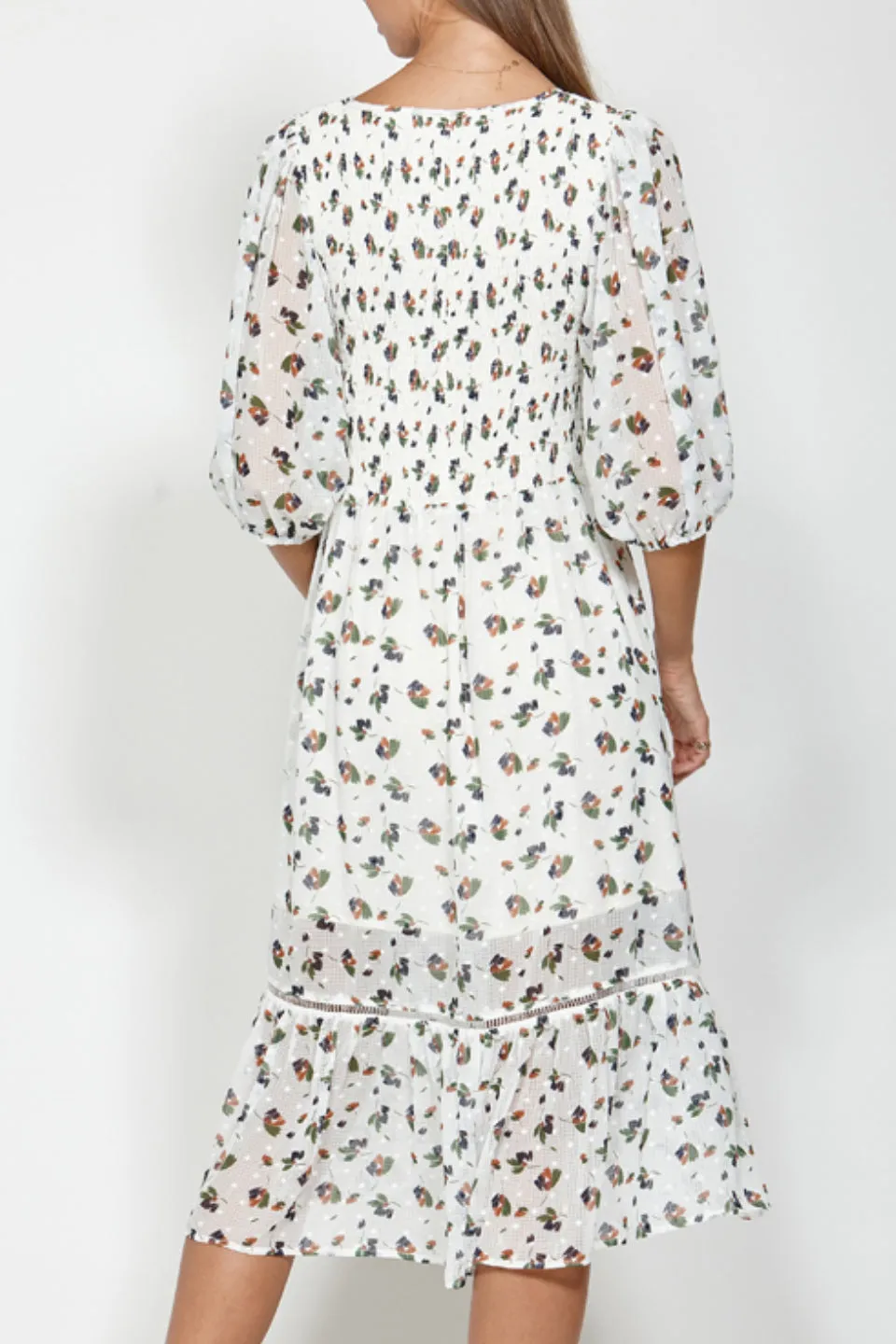 Support Vanilla Ruched Ruffle Maxi Dress